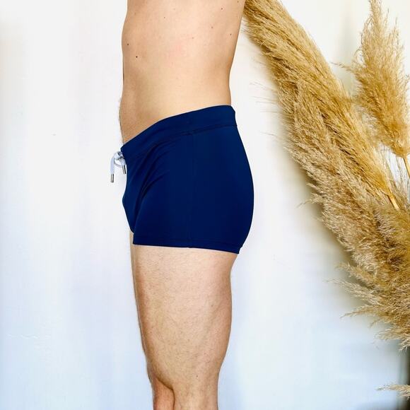 MENS 2XIST Navy Blue White Drawstring Tie Swimsuit Mini Swim Trunk Shorts L - Picture 8 of 9